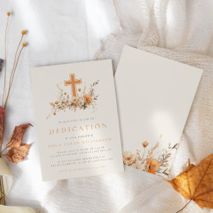 Invitation Orange Fall Fleurs sauvages & Cross Baby Dedicatio