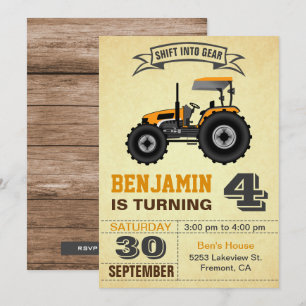 Invitation Orange Farm Tractor Anniversaire de enfant Party I