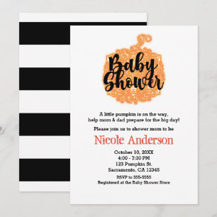 Invitation Orange Filigree Citrouille Élégant Baby shower d'a