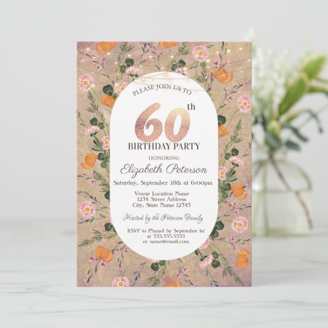 Invitation Orange Fleur sauvage Lights 60e anniversaire (Debout devant)