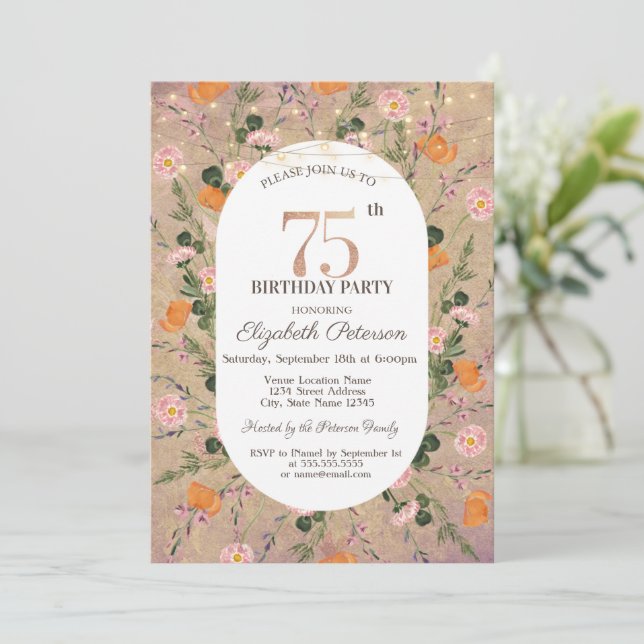 Invitation Orange Fleur sauvage Lights 75e anniversaire (Debout devant)