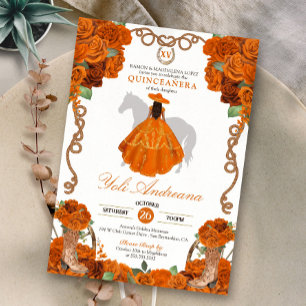 Invitation Orange Floral Ouest Charra Quinceanera