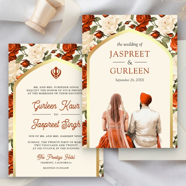 Invitation Orange Floral Punjabi Anand Karaj Sikh Mariage (Créateur téléchargé)