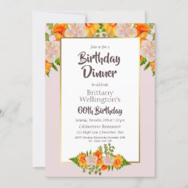 Invitation Orange Floral Rose Frame 60e anniversaire