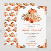 Orange Floral Rustique Baby shower Citrouille