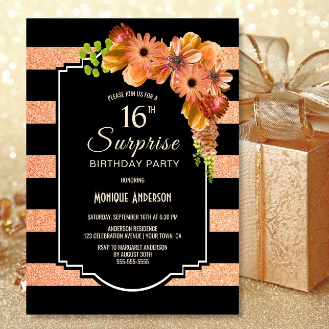 Invitation Orange Floral Surprise 16ème anniversaire (Créateur téléchargé)
