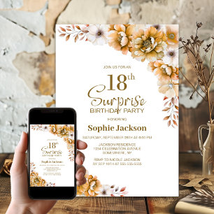Invitation Orange Floral Surprise 18ème anniversaire