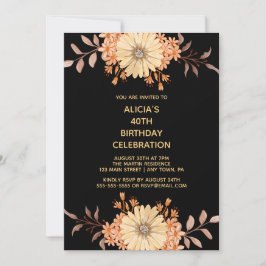Invitation Orange Flower Gold Typographie Noir Anniversaire