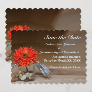 Invitation Orange Flower in Mason Jar Enregistrer la date
