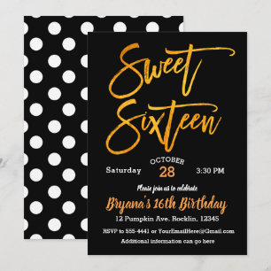 Invitation Orange Foil Sweet 16 Halloween Party Black White