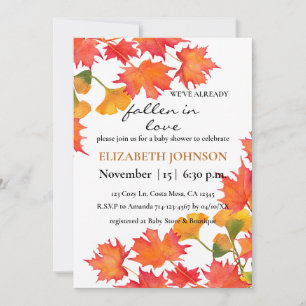 Invitation Orange Foliage Automne Baby shower neutre genre