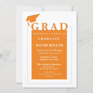 Invitation Orange Grad Moderne Minimaliste photo Graduation