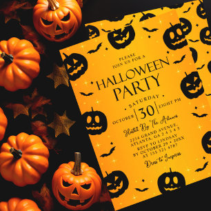 Invitation Orange Halloween Citrouille et chauves-souris