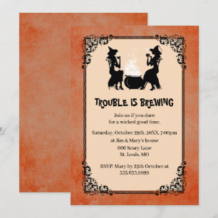 Invitation Orange Halloween sorcière problème est la fête de