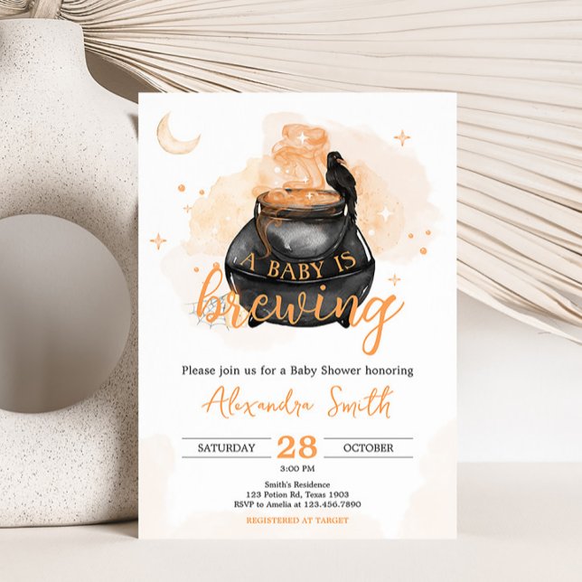 Invitation Orange Halloween Un bébé brasse du Baby shower (Orange A Baby is Brewing Halloween Baby Shower Invitation)