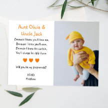 Orange Hearts Will You Be My Godparents with Photo