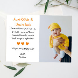 Invitation Orange Hearts Will You Be My Godparents with Photo