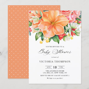 Invitation Orange Hibiscus Succulents Baby shower tropical