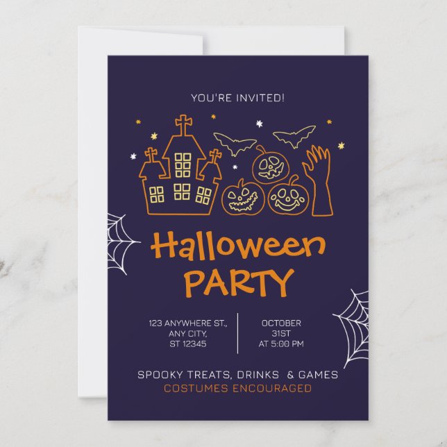 Invitation Orange Illustration Halloween Costume Party (Devant)