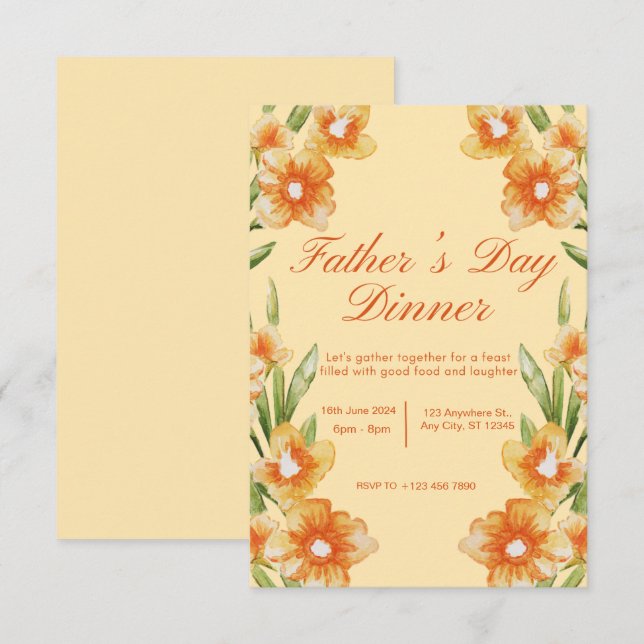 Invitation Orange Illustrative Fête des pères Dîner Invitatio (Devant / Derrière)