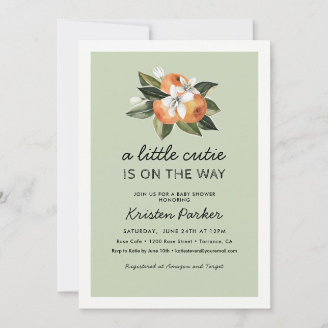 Invitation Orange Little Cutie Est Sur Le Chemin Baby shower  (Devant)