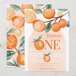 Invitation Orange Little Cutie tourné UNE 1ère fête d'anniver