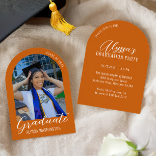 Invitation Orange Modern Arch Photo Graduation Party