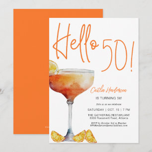 Invitation Orange moderne Bonjour 50e anniversaire