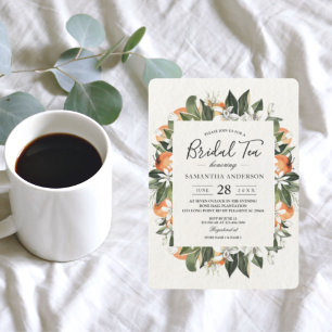 Invitation Orange moderne & Fleurs Cadre Aquarelle