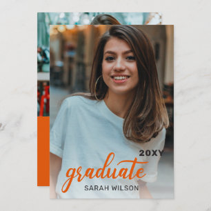 Invitation Orange Moderne Script Diplômé Deux Photos Conduite