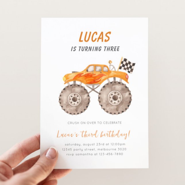 Invitation Orange Monster Truck Any Age Birthday (Créateur téléchargé)