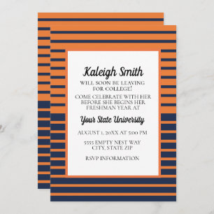 Invitation Orange Navy Blue Stried College Trunk Party