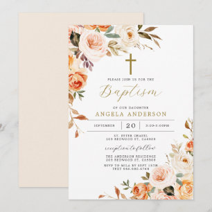 Invitation Orange Peach Baptême/Invitation Christening