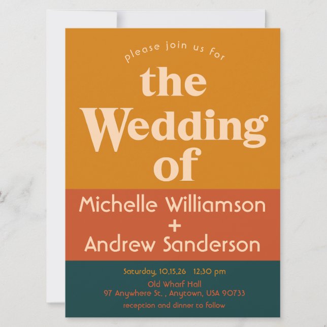 Invitation Orange Peacock Moderne Rétro 6,5x8,75 (Devant)