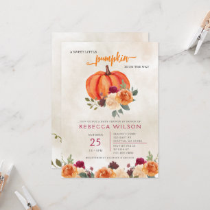 Invitation Orange Petit Citrouille Baby shower neutre pour le