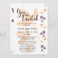 Orange & Plum Feuilles Jolie Typographie Invitatio