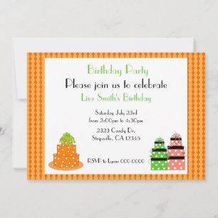Invitation Orange Polka Dot Anniversaire Cake Party Invitatio
