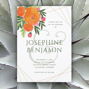 Invitation Orange Poppies Mariage moderne Botanique