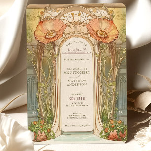 Invitation Orange Poppy Arch Art Nouveau Mariage