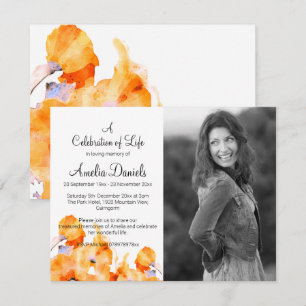 Invitation Orange Poppy Photo Celebration of Life Card