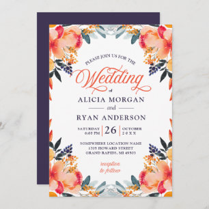 Invitation orange pourpre de fleur d'aquarelle