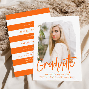 Invitation Orange Preppy Script Photo Graduation Party