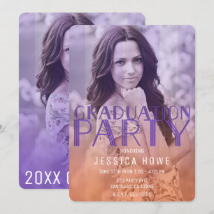Invitation Orange Purple Graduation Party - Photo de fin d'ét