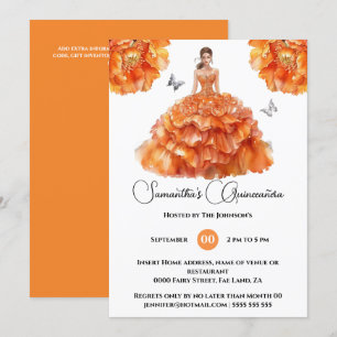 Invitation Orange Quinceañera ballgogne pivoine fleurs floral