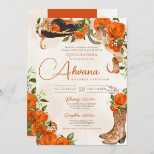 Invitation Orange Quinceanera Vintage Charro Rose occidental