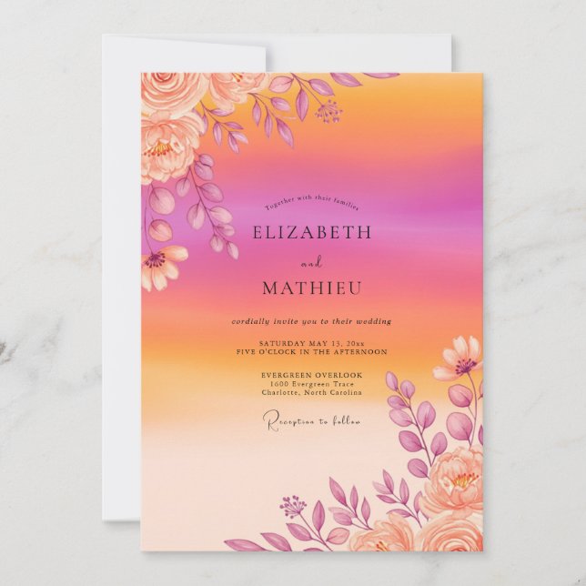 Invitation Orange Radiant Sunset Summer Wedding (Devant)