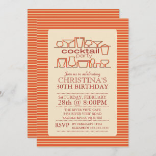 Invitation Orange Retro Cocktail Anniversaire