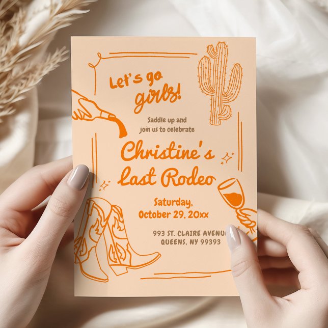 Invitation Orange Retro Dernier Rodéo Cowgirl Bachelorette Pa (Créateur téléchargé)