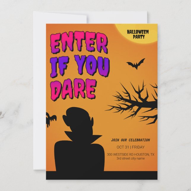 Invitation Orange Retro Halloween Invitation, Nuit d'Hallowee (Devant)