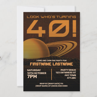 Invitation Orange Retrowave 40e anniversaire de fête Invitati